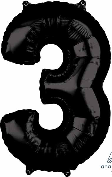 Black Number 3 Balloon, 26 Inch