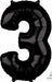 Black Number 3 Balloon, 26 Inch