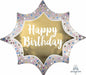 Happy Birthday Satin Gold Burst Foil Balloon, 35 Inch