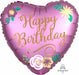 Satin Flowers Happy Birthday Heart Foil Balloon, 18 Inch