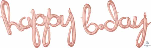 Rose Gold Happy Bday Script Balloon
