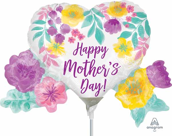 Happy Mother's Day Watercolor Flowers Mini Shape Foil Balloon