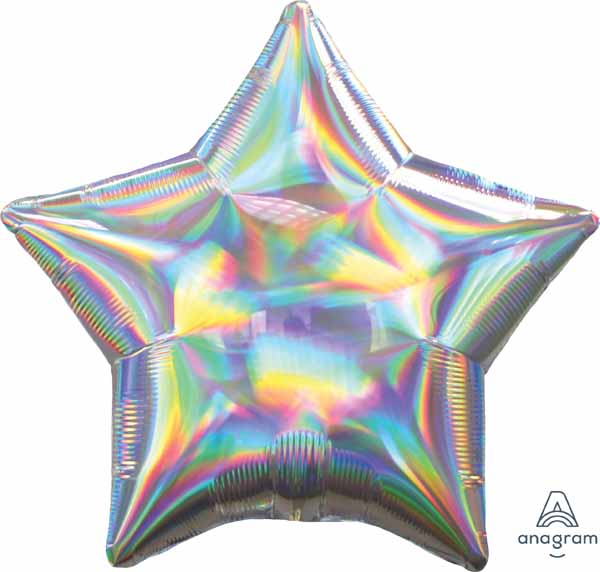 Iridescent Silver Star Foil Balloon, 19 Inch