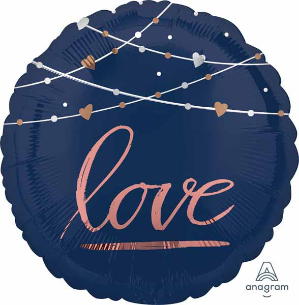 Navy Wedding Love 18" Round Foil Balloon