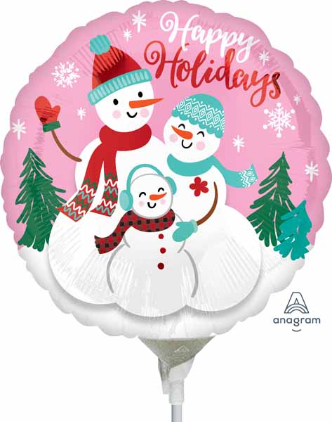 Happy Holidays Snow Family 9" Round Foil Balloon
