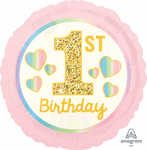 GIRL 1ST BDAY PK/GD 18" RND S40 HX PK