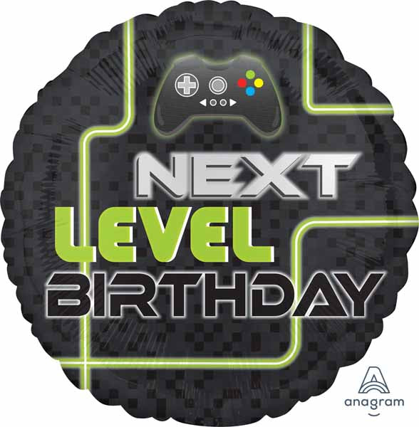 Level Up Game Birthday 18-Inch Round Foil Balloon