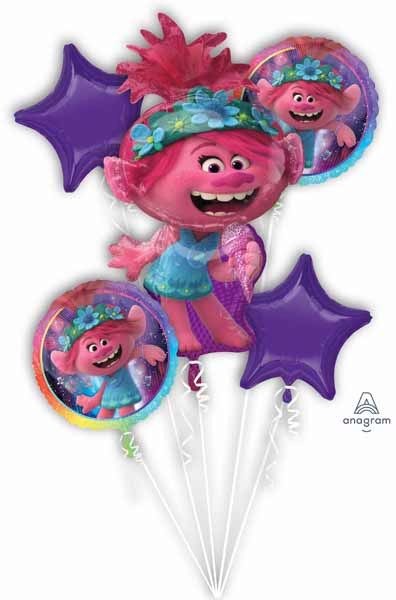 Trolls World Tour Poppy Foil Balloon Bouquet, 5 Pieces