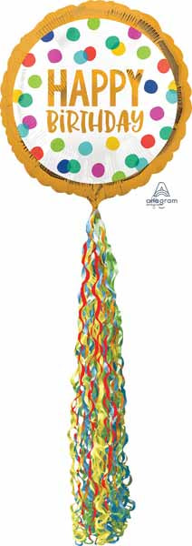 HAPPY DOTS BDAY 70" POM POM AW P60 PKG