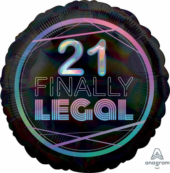 Finally 21 Holographic Round Foil Balloon, 18 Inch