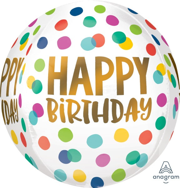 Happy Dots Happy Birthday Orbz Foil Balloon