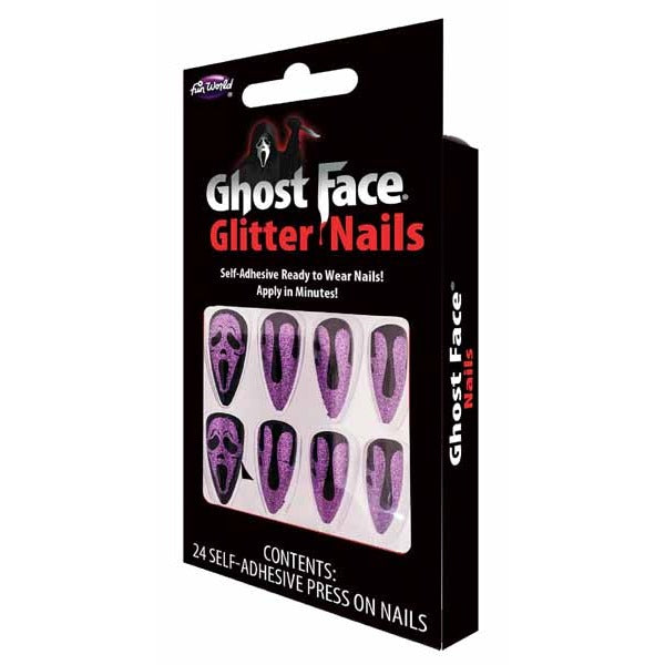 Ghost Face Purple Glitter Nails