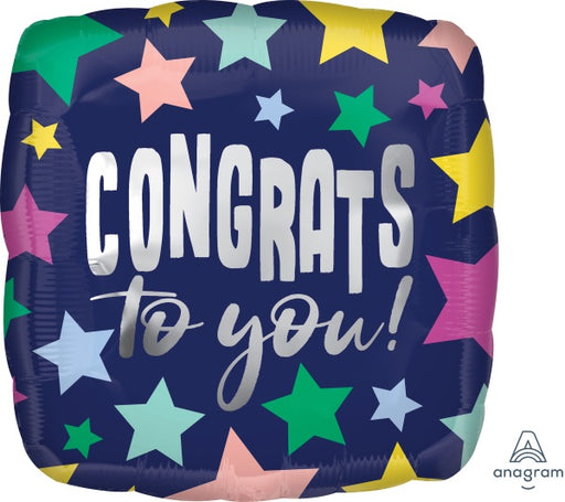 Congrats Stars Navy 18" Square Foil Balloon