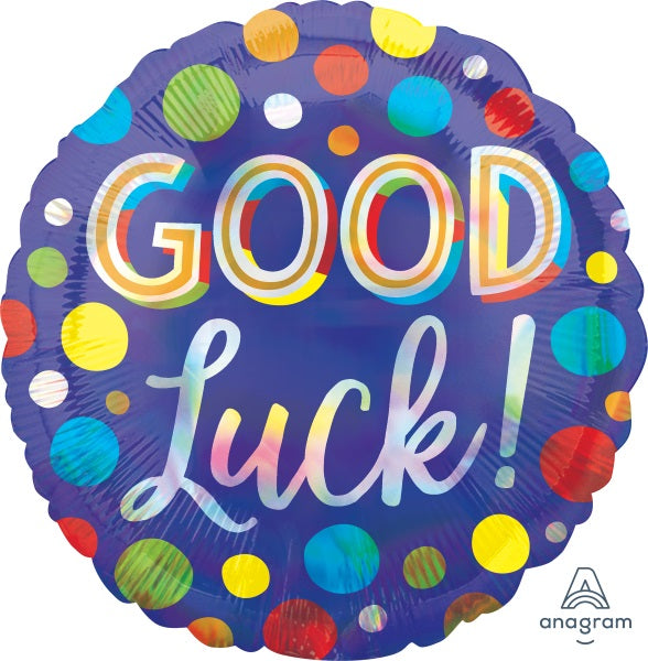 Good Luck Dots 18 Inch Round Holographic Foil Balloon