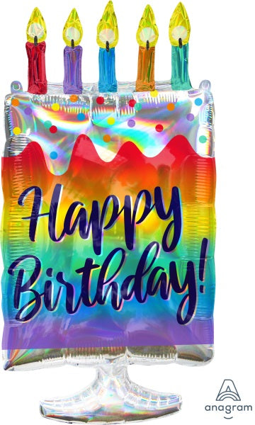 Iridescent Happy Birthday Cake Foil Balloon, 30 Inch