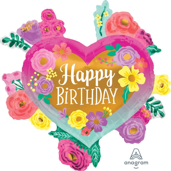 Happy Birthday Painted Flowers 27" Foil Balloon