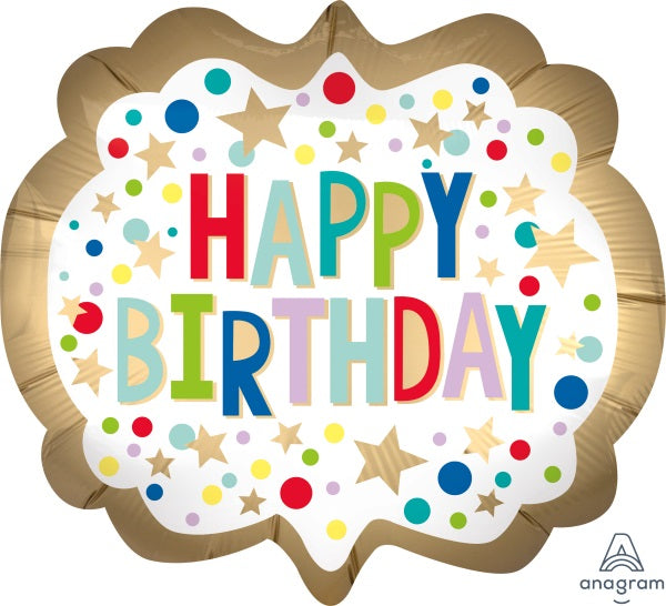 Gold Happy Birthday Marquee Dot Balloon, 25 Inch