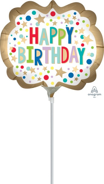 Gold Happy Birthday Marquee Dot Mini Shape Foil Balloon