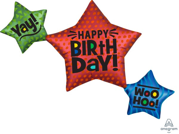 Satin Star Trio Happy Birthday Balloon, 39 Inch