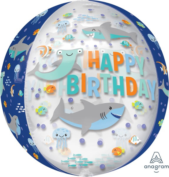 Happy Birthday Sharks Orbz XL Foil Balloon