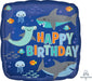 Happy Birthday Sharks 18-Inch Square Foil Balloon