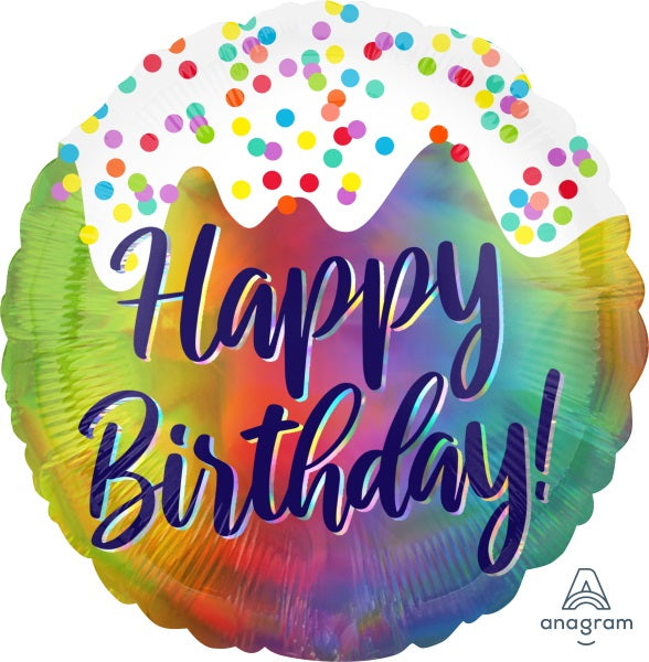 Happy Birthday Frosted Confetti 18-Inch Holographic Foil Balloon