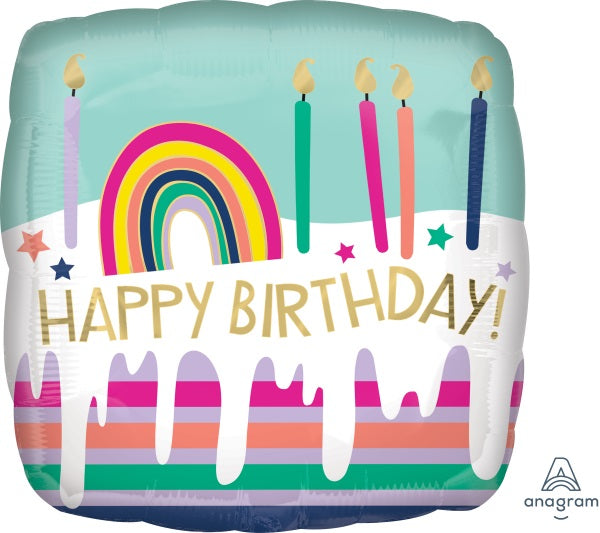 Happy Birthday Frosted Striped Cake 18-Inch Foil Balloon