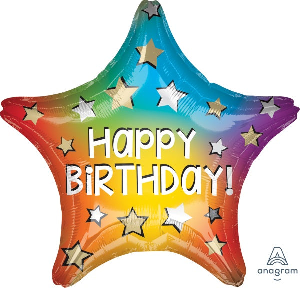 Happy Birthday Rainbow Star Foil Balloon, 19 Inch