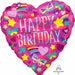Happy Birthday Rainbow Hearts 18-Inch Heart-Shaped Foil Balloon
