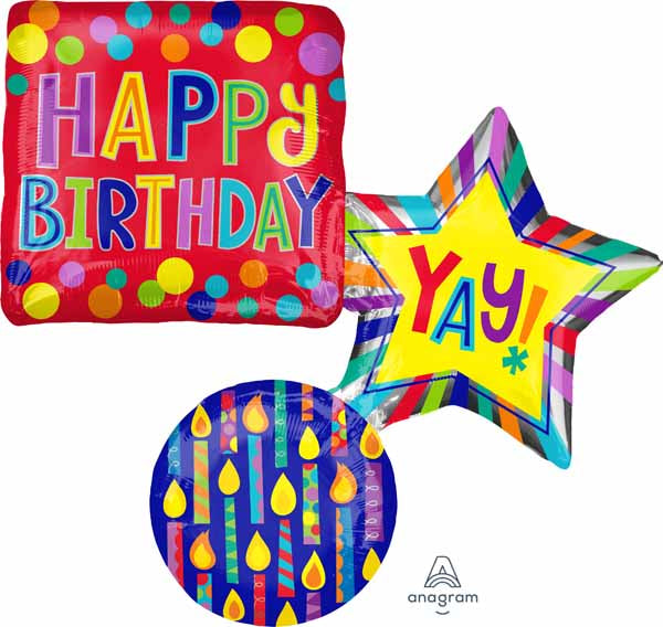 34" Birthday Stacked Shapes Foil Balloon