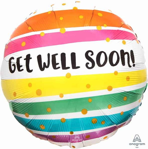 Get Well Bold Stripe 18-Inch Round Foil Balloon