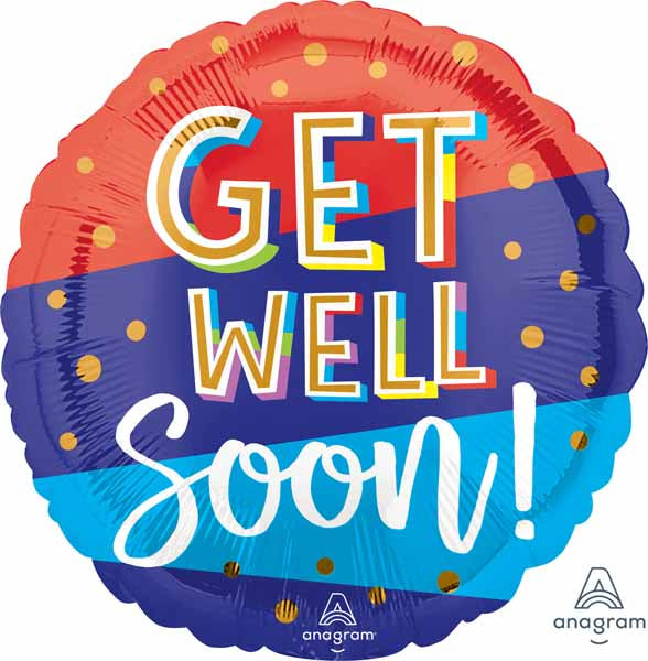 Get Well Bouncy Type 18-Inch Round Foil Balloon