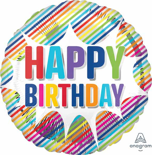 Happy Birthday Striped Burst Jumbo Round Foil Balloon