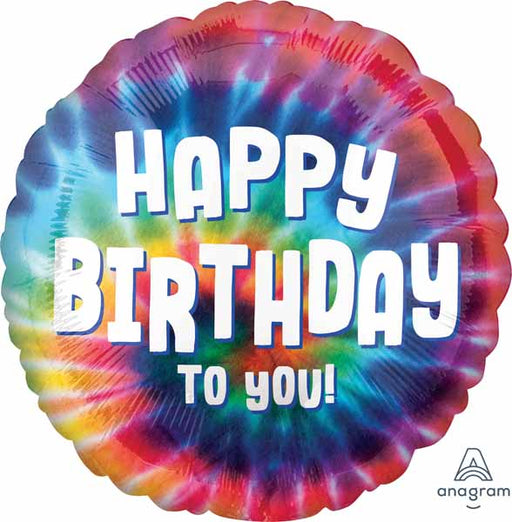 Tie Dye Birthday Round Foil Balloon, 18 Inch