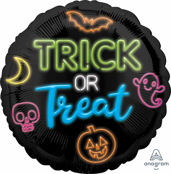 Neon Trick or Treat 18" Round Foil Halloween Balloon