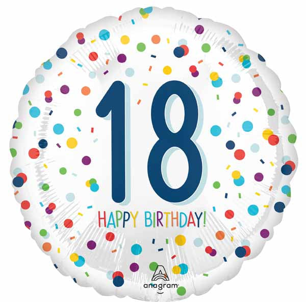 Confetti Happy 18th Birthday Round Foil Balloon, 18 Inch