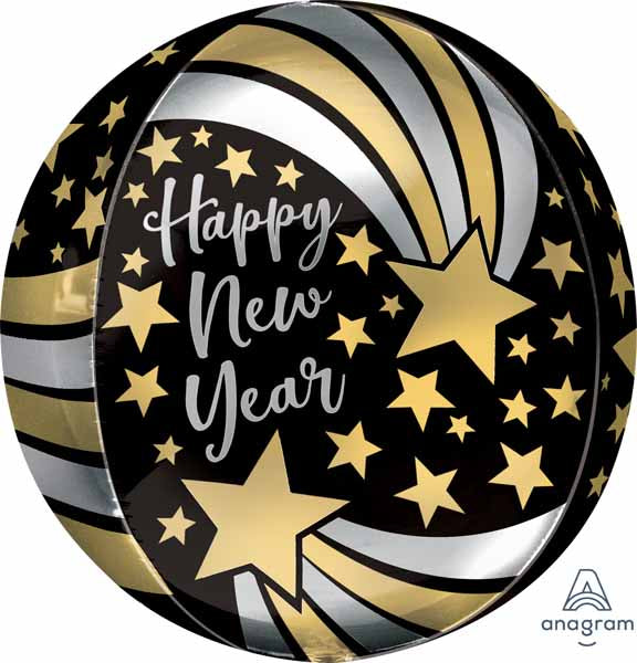 Happy New Year Shooting Stars 16" Orbz Foil Balloon
