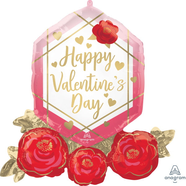 Happy Valentine's Day Gem & Roses 30-Inch Foil Balloon