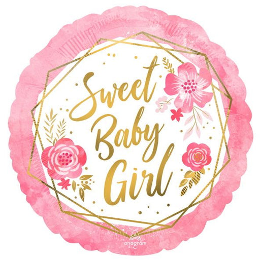 Baby Girl Floral Geo 18-Inch Round Foil Balloon
