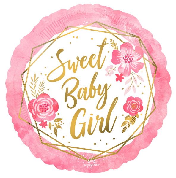 Baby Girl Floral Geo 18-Inch Round Foil Balloon