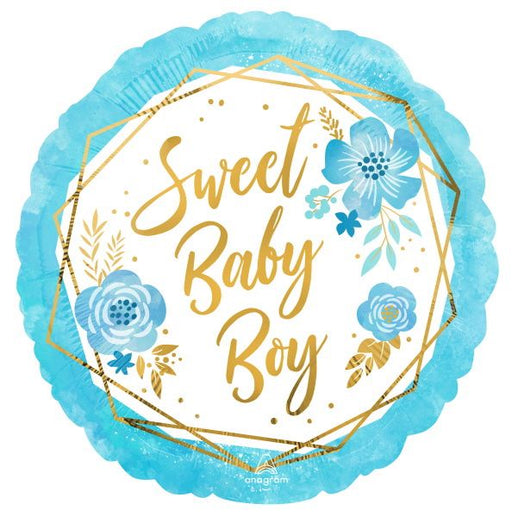 Baby Boy Floral Geo 18-Inch Round Foil Balloon