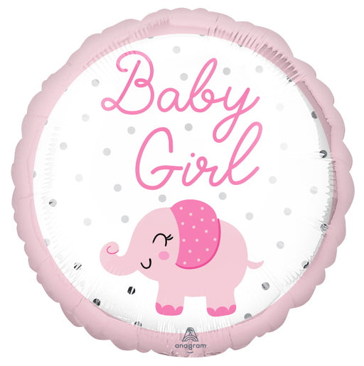 Baby Girl Elephant 18-Inch Round Foil Balloon