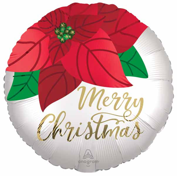 Christmas Poinsettia 18-Inch Round Foil Balloon