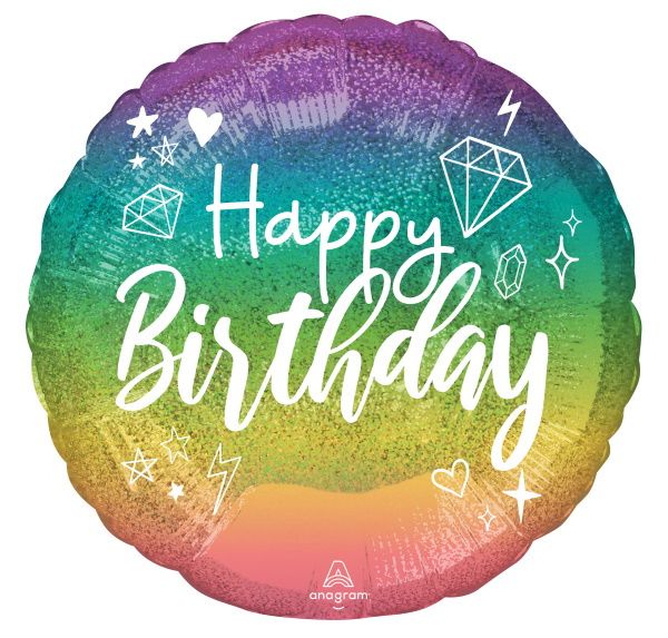 Sparkle Birthday 18-Inch Round Holographic Foil Balloon