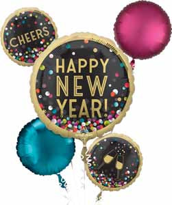 Colorful Confetti Happy New Year Foil Balloon Bouquet