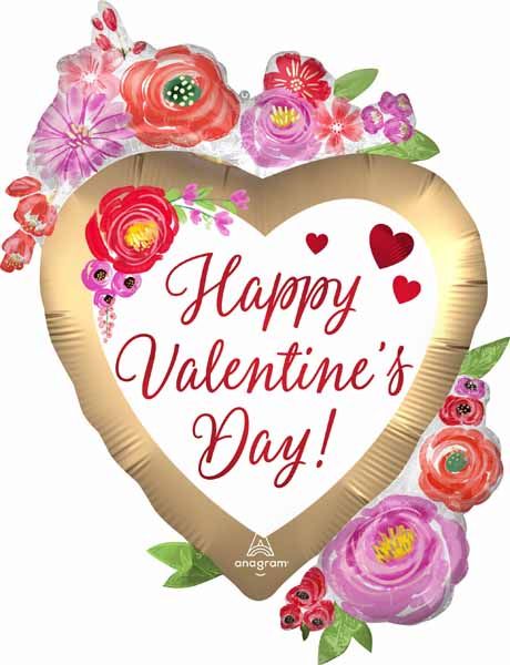 Happy Valentine's Day Watercolor Floral Foil Balloon, 34 Inch