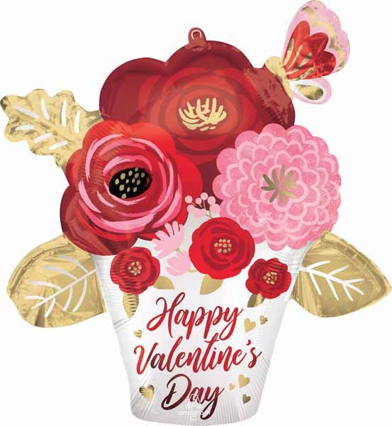 Happy Valentine's Day Painted Flowers 26-Inch Foil Balloon