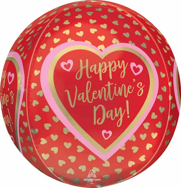 Happy Valentine's Day Golden Hearts 16" Orbz Foil Balloon