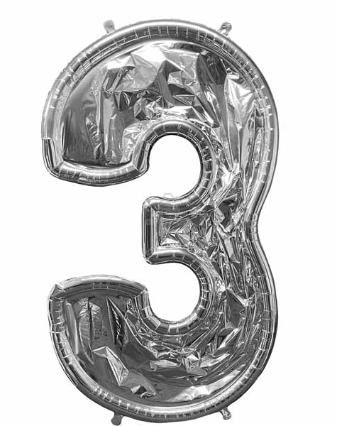 Silver Number 3 BalloonFormz Balloon Frame, 54 Inch