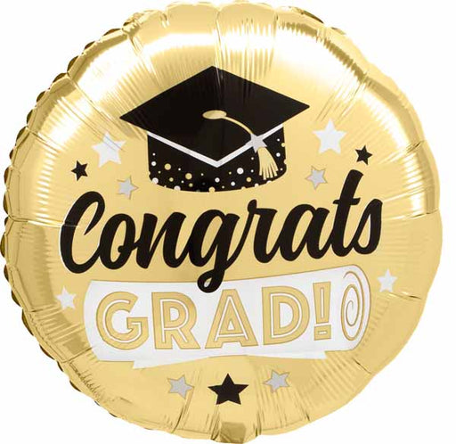 Shiny Gold Graduation Round Foil Balloon, 18 Inch